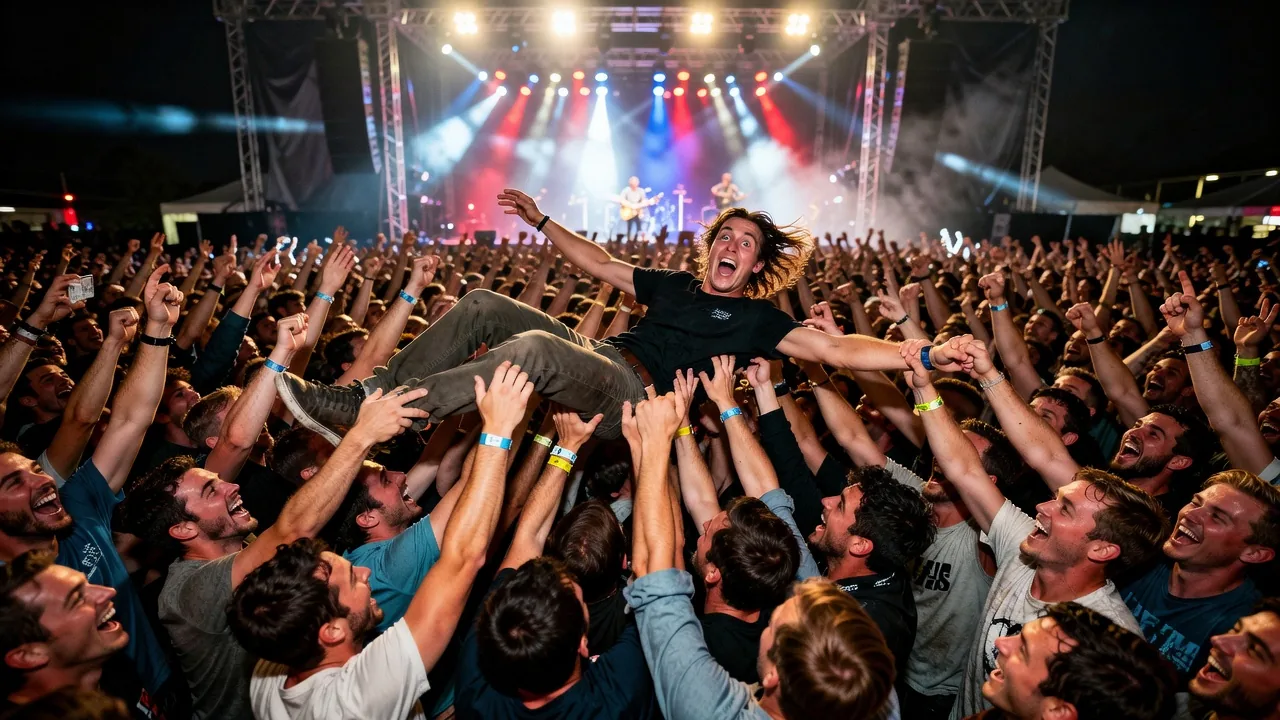 Festival fan crowd surfing at a Joyful Craft Space concert